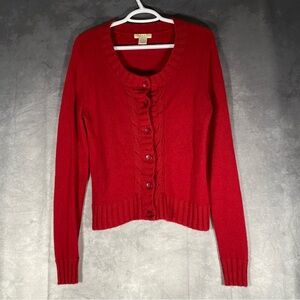 Kenar Cashmere Button Down Sweater Womens L‎ Red Knit Cardigan Academia *
